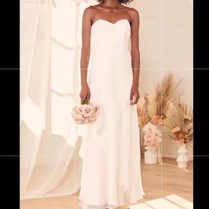 Lulus All About Forever White Pleated Strapless Maxi Dress NWT